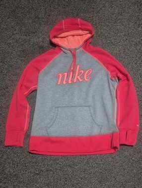 Nike Heather Gray and Bright Coral Pullover Hoodie